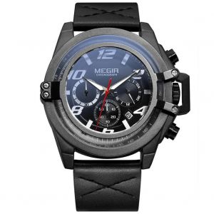Megir Hommes Simple Multifonctionnel Quartz Montre Montre-Bracelet (Noir + Cadran Noir + Bracelet De Montre Noir) - Neuf