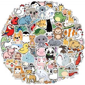 50 Pcs Animaux Mignons Autocollants Pour Les Enfants, Une Bouteille D'eau Imperméable À L'eau Autocollants En Vinyle De Téléphone De Planche À Roulettes Pour Ordinateur Portable Autocollants, E - Neuf