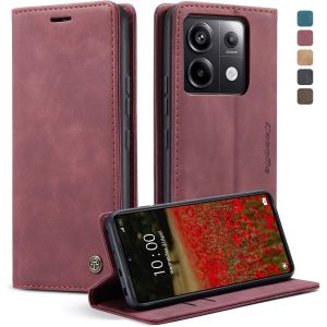 CAUC-Coque Redmi Note 13 Pro 5G/POCO X6, Housse Antichoc en Cuir PU Premium Fentes Cartes Etui Pochette de Portefeuille avec Fonction Case &agrave; Rabat pour Redmi Note 13 Pro 5G/POCO X6 -Vin Rouge - Neuf
