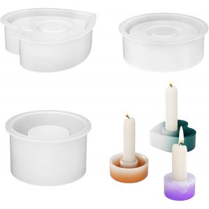 Moule Silicone Bougie, 2 Pi&egrave;ces Resine Epoxy Moule Silicone, Moules En Pl&acirc;tre Diy Pour Moulage, D&eacute;coration De Moules Pour Bougeoirs(Coeur + Rond) - Neuf