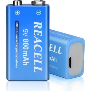 KGABERY-9V Rechargeables Par Usb,800Mah Piles 9V Lithium Rechargeable Batteries 9 Volt Longue Duréé Pour Détecteur De Fumée,MicrophoneLot De 2 Piles - Neuf