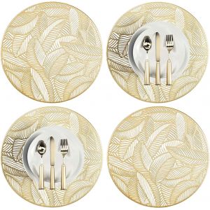 Set De Table Rond Creux, Lot De 4 Sets De Table En Pvc, Antidérapant, Isolant Thermique, Idéal Pour Noël, Un Anniversaire, Un Dîner Ou Un Restaurant (Doré, Lavable) (A) - Neuf