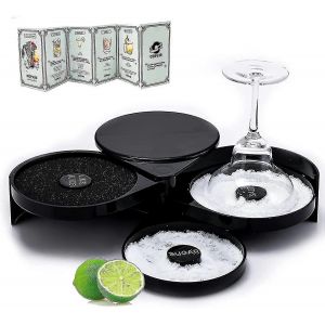Salt Rimmer De Bar À 3 Niveaux Avec Cartes De Recettes De Cocktails Pour Bloody Mary,Gimlets & Margaritas,Noir - Neuf