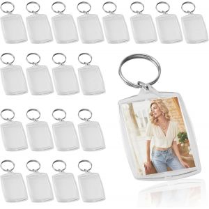 KAL-20Pcs Porte-Clés Photo Vierge En Acrylique Double Face, Porte Clef Photo Cadre À Insérer Encliquetable, Porte-Clés Porte-Photo Transparent Avec Anneau Brisé Pour Cadeau Famille Amis - Neuf