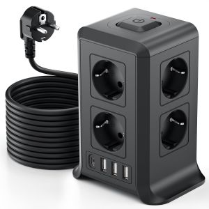Multiprise avec Interrupteur, Tour Multiprise 8 Prises et 4 Ports USB(Max 5V/3.4A) Multiprise Parafoudre et Surtension Rallonge Electrique 5M C&acirc;ble &agrave; la Maison et au Bureau. Blanc - Neuf