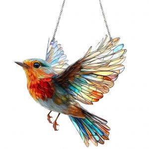 Attrape-soleil, decoration suspendue pour fenetre en verre, attrape-oiseaux, attrape-soleil en acrylique 2D 7,8 x 7,8 cm avec cha&icirc;nette, a suspendre pour balcon ou muret de jardin. - Neuf