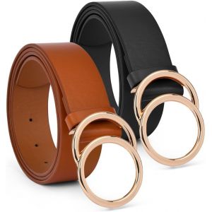 Tianyi-Ceinture Femme, Ceinture Boucle Cuir Pu Femme Avec Double Joint Torique, Large Ceinture En Cuir Pu Boucle Ronde Vintage Pour Femme, Ceinture Femme Pour Jeans Robe Dame - Neuf