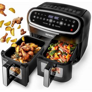 Duronic AF24 Friteuse à air de 2400 W | Deux tiroirs de cuisson de 5 litres chacun | Fonctions Sync Cook et Sync Finish | 10 modes de cuisson préréglés | Sans huile | Commande numérique tactile - Neuf