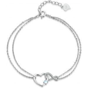 Eryi-Bracelet Pierre De Naissance Infini C?ur Argent Sterling 925 Réglable Double Couche Cadeaux Pour Maman Et Petite Amie - Neuf