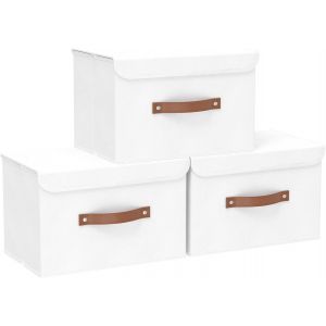 Lot de 3 Boîte de Rangement, Pliable de avec Couvercle, Caisse de Rangement, pour Serviettes, Vêtements, 38x25x25cm, Blanc - Neuf