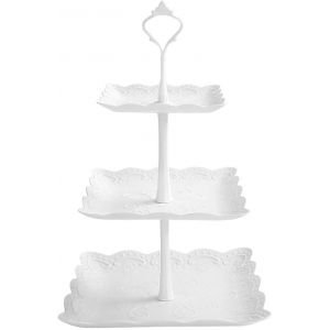 Pr&eacute;sentoir &agrave; G&acirc;teaux 3 Niveaux,Blanc Pr&eacute;sentoir &agrave; G&acirc;teau Carr&eacute; Plastique,Support &agrave; G&acirc;teau,Pr&eacute;sentoir &agrave; Cupcake Dessert,Plateaux Etages Stand &agrave; G&acirc;teaux pour G&acirc;teau de Mariage Anniversaire - Neuf
