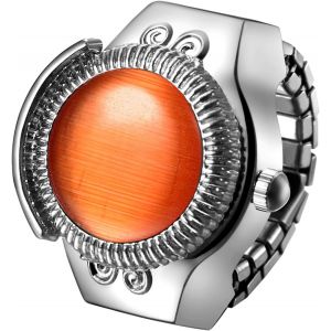 Bague Montre Femme Homme: Montre Bague Doigt Extensible Elastique Pierre Oeil De Chat Acier Inoxydable Analogique Quartz Etanche 1atm Cadran Rond-Cadeau Femme Homme Anniversaire.[J596] - Neuf