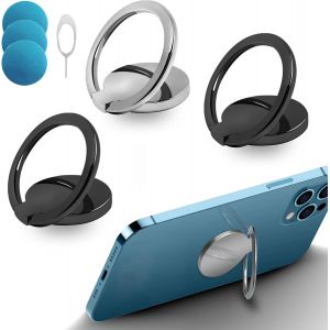 3 Pi&egrave;ces Anneau Telephone Portable,Ring Holder Ultra Mince Rotation &Agrave; 360&deg;, Avec 3 Pi&egrave;ces En Fer+1&eacute;pingle &Agrave; Carte Bague Telephone Portable Pour Tous Les Smartphones (2 Noir + Argent) - Neuf