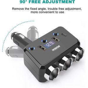 Adaptateur Allume-Cigare,Chargeur Allume-Cigare 3-En-1,Double Port Usb 3.1a &Agrave; Charge Rapide Et Type C Avec Interrupteur Voltm&egrave;tre Led,Pour Tablettes,Mobiles,Gps,Appareils Photo - Neuf