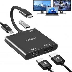 JGD-Splitter HDMI, USB C vers Dual HDMI Adapter 4K@60Hz, Switch Hdmi 2 Sorties, 2 Ports hdmi 4K, PD Port, USB 3.0 Port pour Ordinateurs Portables, Tablettes, etc (Seul HDMi 4K@60HZ Ou Deux HDmi 4K@30 - Neuf
