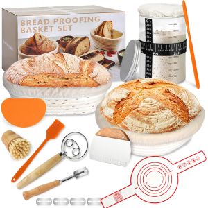 Jexnovashop-Kit Complet De D&eacute;marrage De Pain Au Levain, Fournitures De Cuisson Du Pain, Panier &Agrave; Pain Baneton Et Pot De Levain En Verre, Outils De Fabrication De Pain, Kit De D&eacute;marrage De P&acirc;te Aigre, - Neuf