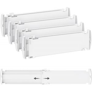Lot de 4 s&eacute;parateurs de tiroirs,r&eacute;glables,pour longueur int&eacute;rieure de 35 &agrave; 55 cm et hauteur > 10,5 cm,s&eacute;parateurs de tiroirs,pour armoire,commode,bureau,cuisine-Blanc - Neuf