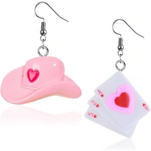Kal-1 Paire De Boucles D'oreilles Amour Poker -Designs Uniques - Rose - Cadeaux Bijoux Femmes - Cadeaux Saint-Valentin - Neuf