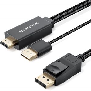 SUNY-Câble Hdmi Vers Displayport 4K 60Hz 2M Avec Alimentation Usb Convertisseur Hdmi 2.0 To Displayport 1.2,Entrée Mâle Vers Sortie Dp Mâle,Unidirectionnel Cordon Adaptateur Pour Ps5,Ps4 Pro - Neuf