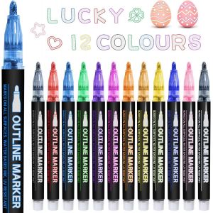 Kalqz-Feutres Paillettes,12 Stylo Feutres Coloriage Enfants Marqueur Magique Pour Carte Cadeau,Scrapbooking,Dessin,Cadeau Paques Enfant Créatifs Fille Cadeaux Pour Filles De 4 À 12 Ans - Neuf