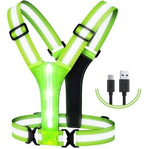 Meimie-Gilet Reflechissant Running, Gilet De Sécurité Réfléchissant Rechargeable Usb, 3 Modes Gilet Reflechissant Velo Élastique Et Réglable, Pour Vélo, Moto, Randonnée(Vert) - Neuf