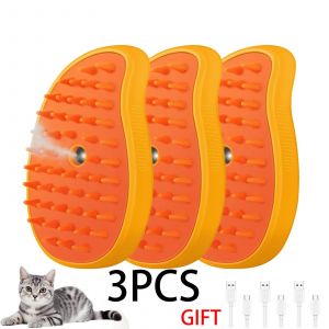 Brosse &Agrave; Vapeur Pour Chien Et Chat,Pulv&eacute;risateur &Eacute;lectrique Pour Massage,Outil De Toilettage Pour Animaux De Compagnie,Perte,Pulv&eacute;risation &Eacute;lectrique 3 En 1,Peignes De Massage.3pcs-Yellow. - Neuf
