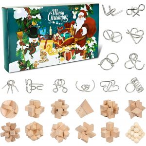 JEXNOVASHOP-Calendrier de l'Avent 2025 Casse T&ecirc;te, Calendriers de l'Avent Enfant, Casse Tete en Bois en M&eacute;tal Puzzle, Jouets Cadeaux de No&euml;l Casse-T&ecirc;te pour Gar&ccedil;ons Filles Adolescents, 24 Jours - Neuf