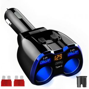 JGD-USB C Chargeur Allume Cigare USB Type C Chargeur de Voiture, 120W 5.4A Voiture Adaptateur d'alimentation Double USB pour Iphone, Ipad, Android, Samsung, GPS, Cam&eacute;ra Et Bien Plus Encore (Bleu) - Neuf