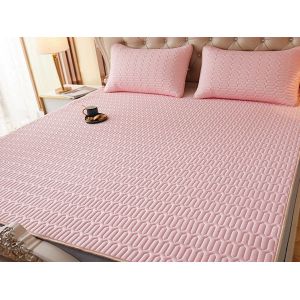 Surmatelas rafra&icirc;chissant en latex 150 x 200 cm avec taies d'oreiller - Rose - Neuf