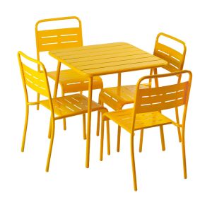 Bergame - Ensemble Table De Jardin Carr&eacute;e 70cm Et 4 Chaises Jaune - Neuf