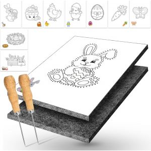 KALANKA-Kit D'aiguilles À Picoter Pour Enfants À Partir De 4 Ans, Kit de Poinconneuse Papier Avec 2 Feutres, 2 Aiguilles À Picoter Et 10 Images De Broderie, Pour Les Projets Créatifs (Pâques) - Neuf