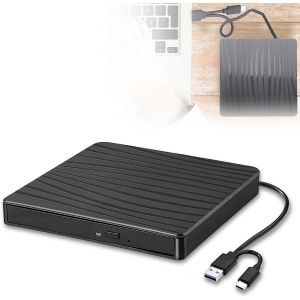 KALANKA-Lecteur DVD externe, USB 3.0 et Type-C portable CD DVD +/-RW ROM pour ordinateur portable PC de bureau, lecteur de graveur CD DVD compatible avec Windows XP / 2003 / Vista /7 /8/10/11 Linux - Neuf