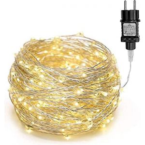 JGD-Guirlande lumineuse 200LED 25m- Fonctionne avec prise pour l'ext&eacute;rieur et l'int&eacute;rieur - Pour mariage, No&euml;l, f&ecirc;te, blanc chaud (Blanc chaud, 200LED) - Neuf