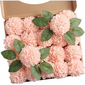 Lot de 20 fleurs artificielles de dahlia avec feuilles et tiges, fleurs artificielles en mousse pour mariage, bouquets de fleurs, centres de table, d&eacute;coration d'int&eacute;rieur - Neuf