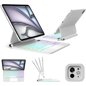 Magic Clavier Pour Ipad Air 13'' (M3,M2)/ Pro 12.9(6e, 5e, 4e, 3e Gén), Étui Trackpad Clavier Azerty Français Rétroéclairage Pour Ipad Air 13 (2025,2024)/ Pro 12.9 (2022-2018),Blanc - Neuf