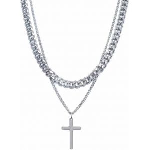 Trahoo-1 Pcs Collier Croix Homme, Croix Chaîne Hommes, Chaine Pendentif Croix Acier Inoxydable Bijoux Garçons Pendentif Croix, Collier Homme Avec Pendentif Croix Chaîne Pour Hommes Femme - Neuf