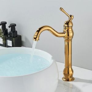 KALDF-Robinet De Lavabo De Salle De Bains En Bronze Noir, Mitigeur D'Eau De Lavabo À Poignée Unique, Robinet De Lavabo De Bain Monté Sur Le Pont,High-Gold, - Neuf