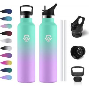 Gourde Isotherme 500ml, Bouteille Isotherme Double Paroi, Gourde Inox Aver Paille, Sans Bpa, &Eacute;tanche & , Bouteille Isotherme Pour Enfant, Sport De Plein Air, L'&eacute;cole, Bureau, Ext&eacute;rieur - Neuf