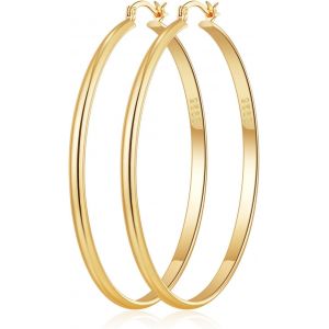 Tianyi-3 Mm De Large Boucles D'oreilles Femme Or,Creoles Argent Femme, Creole Plaqu&eacute; Or, Hypoallerg&eacute;niques, Boucles D'oreilles Cr&eacute;oles En Argent, 30/40/50/60 Mm. - Neuf