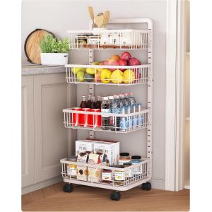 Ulteronixshop-Chariot de Cuisine M&eacute;tallique 4 &eacute;tages, Desserte de Service &agrave; roulettes, Panier de Fruits et L&eacute;gumes pour Cuisine Chambre Salon Bain, Blanc 42 x 32 x 87 CM - Neuf