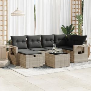 Salon De Jardin Avec Coussins 7 Pcs Gris Clair Résine Tressée - Neuf