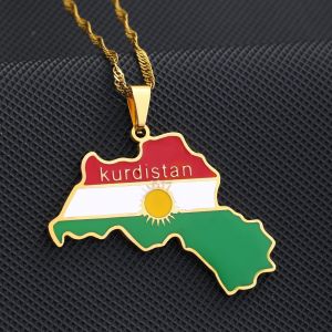 Collier Avec Pendentif Carte Et Drapeau Du Kurdistan Pour Homme Et Femme - Neuf