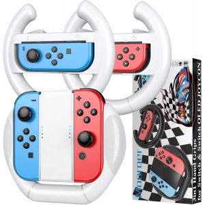 Volant pour Nintendo Switch/Switch OLED Grip Kit D'accessoires de Poignées de Volant de Course pour Manette Switch/Switch OLED pour Mario Kart 8 Deluxe,3-Pack,Blanc - Neuf