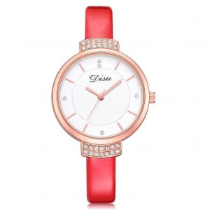 Disu Alliage Bo&icirc;tier Pu Bracelet Quartz Mouvement Analogique Cadran Rond Montre-Bracelet (Rouge) - Neuf