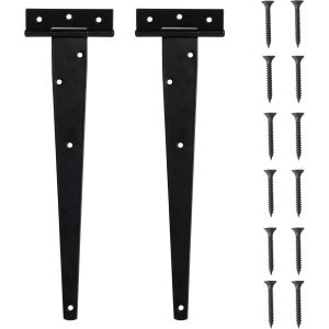 2 Pcs Charni&egrave;res en T Noires, 300mm Charni&egrave;res Robustes, Charni&egrave;re &agrave; Penture Droite en M&eacute;tal, Charni&egrave;res de Porte de Grange, Charni&egrave;re pour Porte en Bois, Portail de Jardin, Fen&ecirc;tre - Neuf
