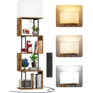 Subzonal-Lampadaire Sur Pied Avec Biblioth&egrave;que En S, 5 Niveaux, R&eacute;glable Avec 3 Temp&eacute;ratures De Couleur, Design Moderne Avec &Eacute;tag&egrave;res Et T&eacute;l&eacute;commande Pour Salon, Chambre Et Bureau - Neuf
