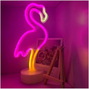 Lampes Néon Flamant Rose,Signes Lumineux Néon Usb,Fonctionne Avec Piles,Lumières Néon Roses,Lumières Led Flamant Rose,Pour Décoration De Chambre À Coucher,Cadeau De Noël Ou De Saint-Valentin - Neuf