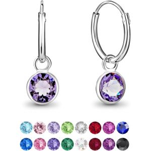 Kal-&reg; Boucles D'oreilles Petites Cr&eacute;oles En Argent Fin 925 Avec Cristaux De Swarovski&reg; Elements Ronds - &Eacute;paisseur 1.2 Mm - Diam&egrave;tre 12 Mm - Neuf