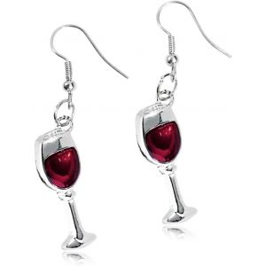 Kal-R Boucles D'oreilles En Forme De Bouteille De Vin, Boucles D'oreilles Pendantes Pour Femmes Et Filles En Acrylique, Boucles D'oreilles Amusantes En Forme De Verre À Vin - Neuf