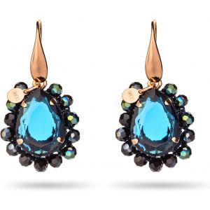 Chenquansarl-Boucles D'oreilles Femme En Argent 925 Avec Pierre Bleue Et Finition Crochet - Bijoux Artisanaux Plaqués Or Rose - Fabriqué En Italie, Taglia Unica, Argent, Quartz Créé - Neuf